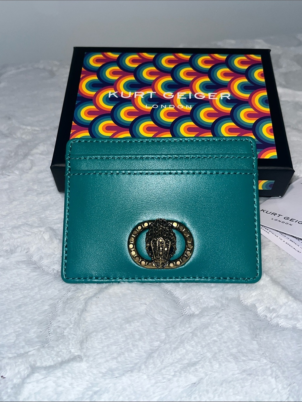 Kurt Geiger NWT! Chelsea Teal Green Leather Card Holder - Picture 10 of 10